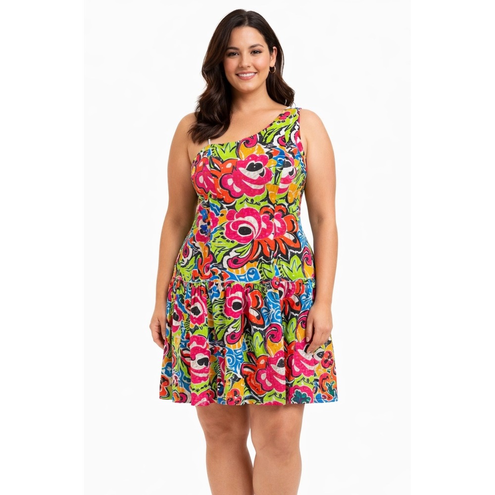 Beautiful vtg Tootsies One Shoulder Sequin Floral Dress Sz 10 Bright Multi Color